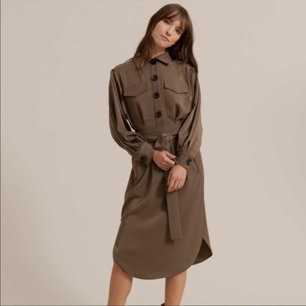 Modern citizen Brenda front-tie shirt dress. Size M. Olive